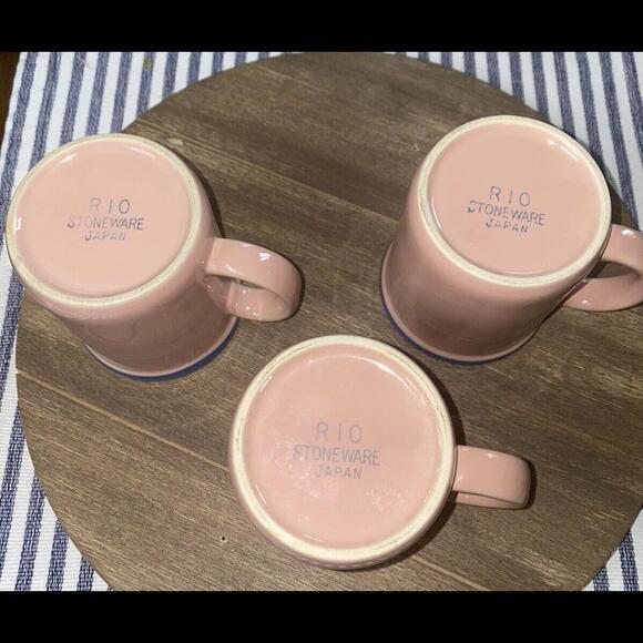 3 Rio Century Mugs Stoneware Pink Blue Rim Coffee Tea Cup Vintage Japan - Picture 6 of 12